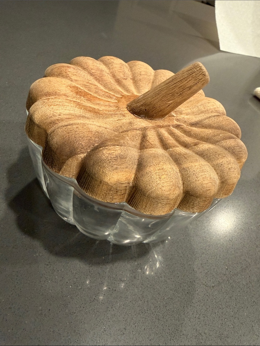 Wood-Top Glass Pumpkin Serving Jar - Brown